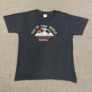 Mount Everest Shirt Adult 38 Black Top of the World Nepal Embroidered Shangri-La